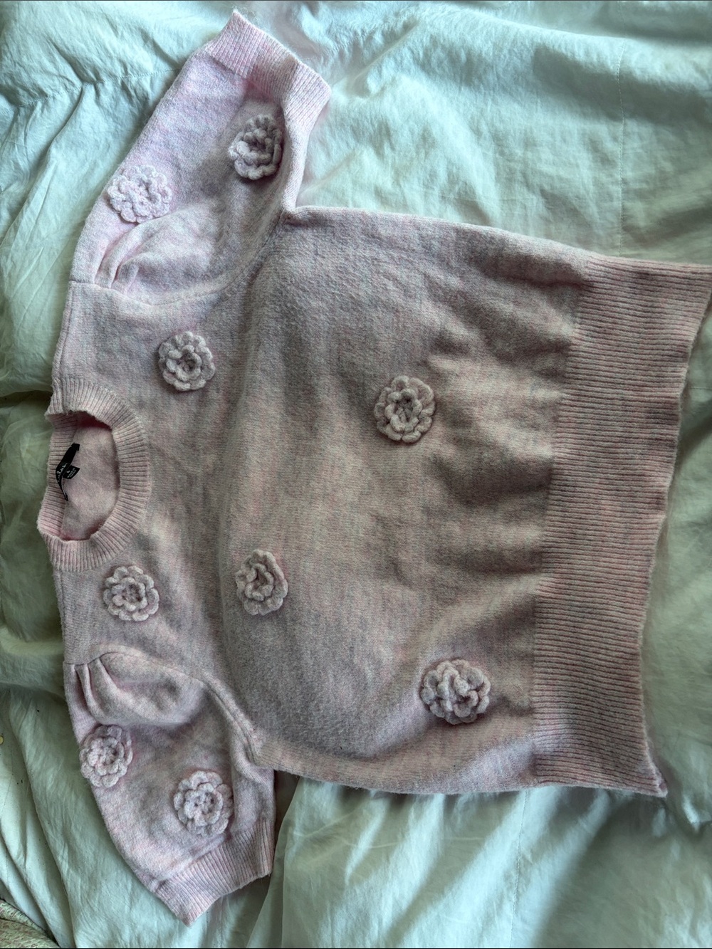 Lulu's Light Pink Floral Appliqué Crewneck Sweater
